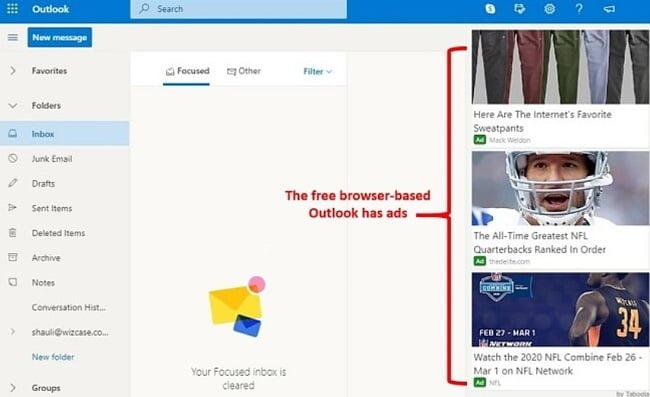 free outlook has ads