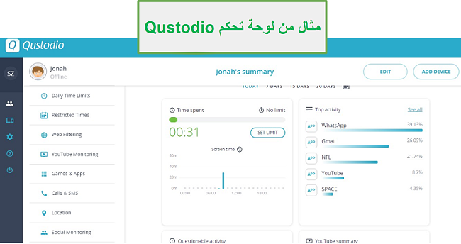 ألم السيطرة Qustodio