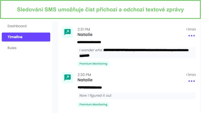 Čtení příchozích a odchozích SMS zpráv - Qustodio