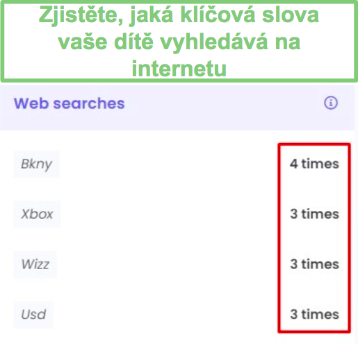 Qustodio sleduje historii vyhledávání