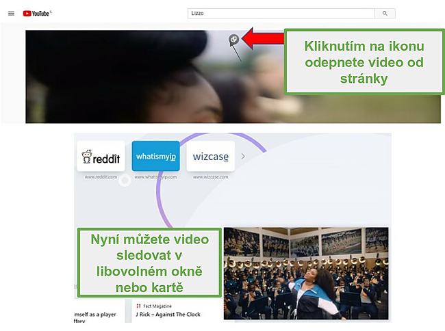 Snímek obrazovky Opera usnadňuje sledování videí