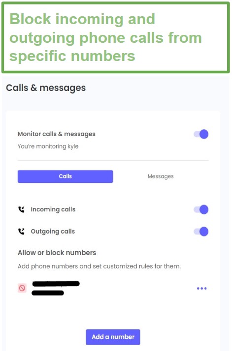 Qustodio Calls and messages feature