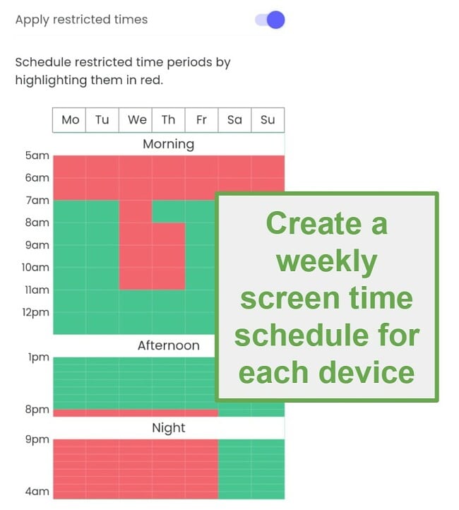 Create weekly schedule with Qustodio