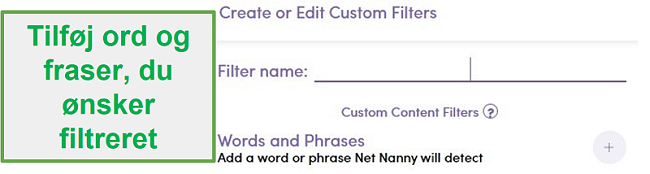 Net Nanny tilpasset filter