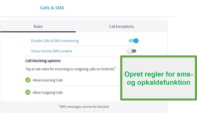 Qustodio-opkald og SMS-overvågning