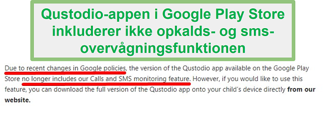 Qustodio Google Play-politik