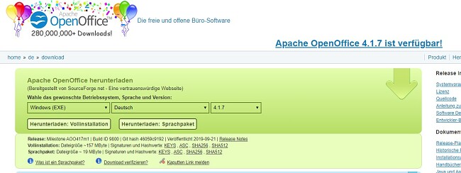 OpenOffice herunterladen - Vollständige Installation herunterladen