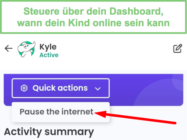 Qustodio pausiert das Internet auf dem Kindergerät