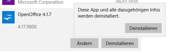 Deinstallieren Sie OpenOffice unter Windows