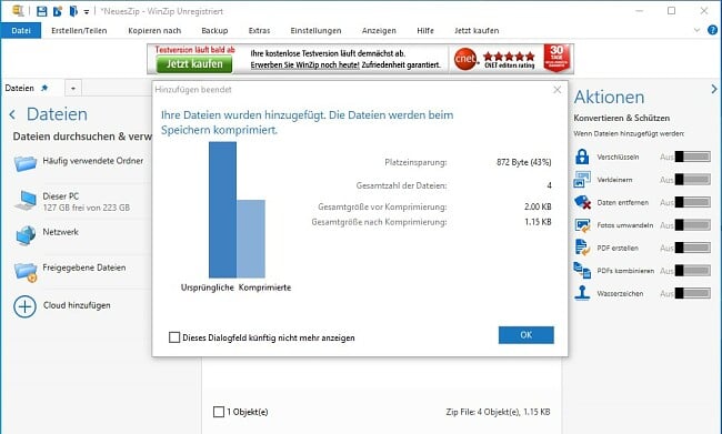 WinZip-Komprimierung von Dateien