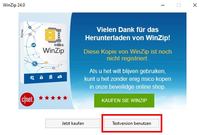Evaluierungsversion von WinZip