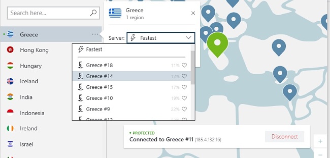 εικόνα διακομιστών NordVPN στην Ελλάδα