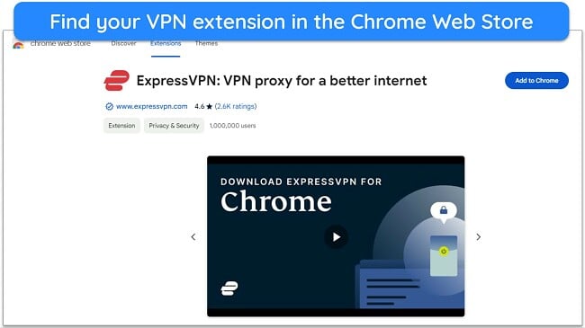 Image of ExpressVPN browser extension available to add to the Chrome browser