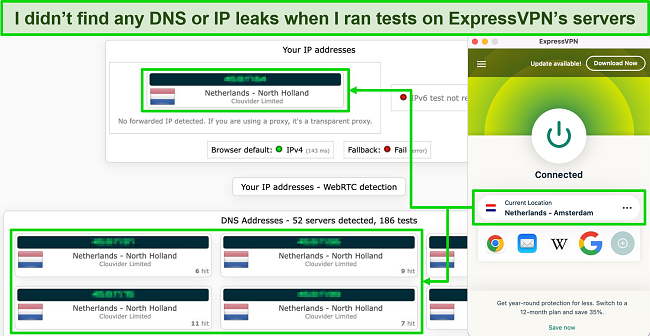 Screenshot of ExpressVPN speed test results