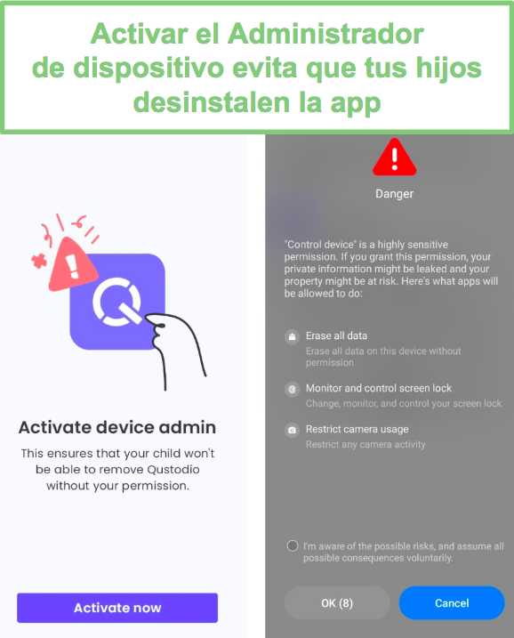 Qustodio requiere administrador de dispositivos