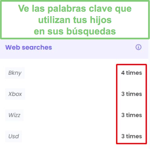 Historial de búsqueda de pistas de Qustodio