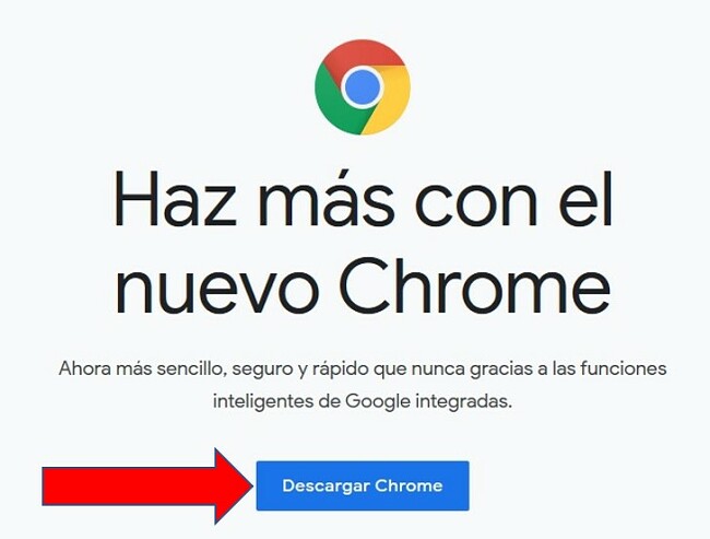 Página de descarga de Google Chrome