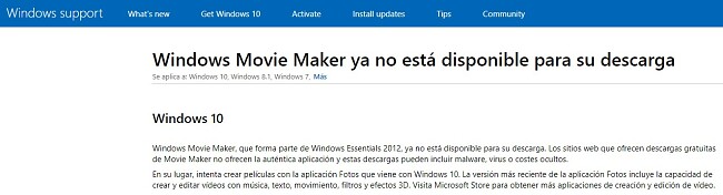 Windows Movie Maker no está disponible para descargar