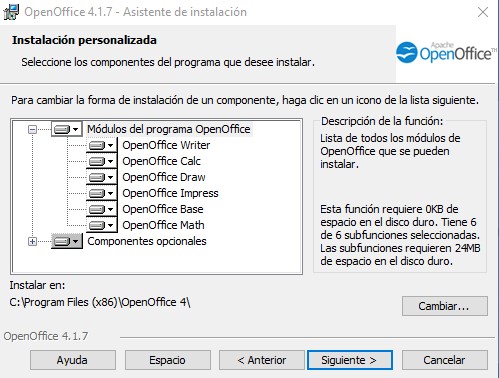 OpenOffice - instalación personalizada