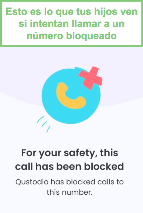 Pantalla de bloqueo de Qustodio para llamadas salientes