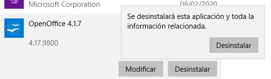 Desinstalar OpenOffice de Windows