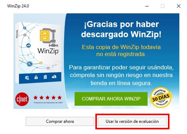 Versión de evaluación de WinZip
