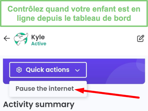 Qustodio interrompt Internet sur l'appareil enfant