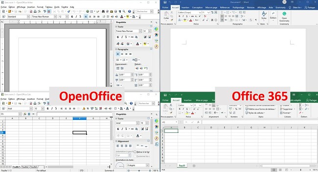 Comparaison d'OpenOffice et d'Office365