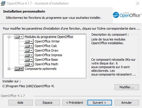 OpenOffice - installation personnalisée