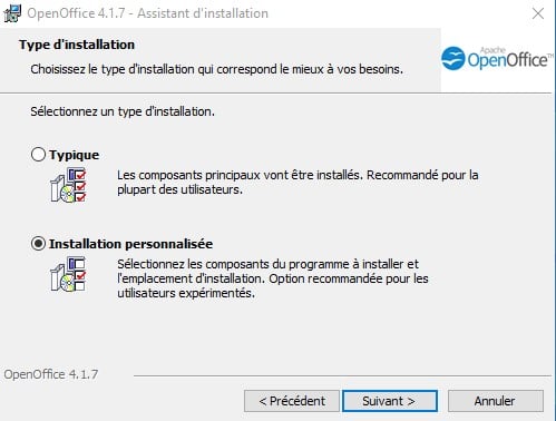 Installation personnalisée ou typique d'OpenOffice