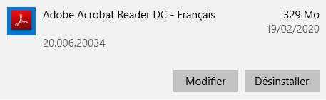 Désinstallez Adobe Acrobat Reader DC