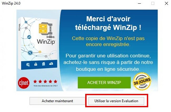 Version d'évaluation de WinZip