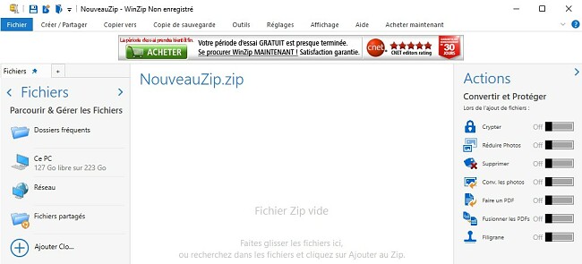 Interface de fichier WinZip