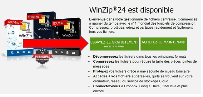 Page de téléchargement de WinZip