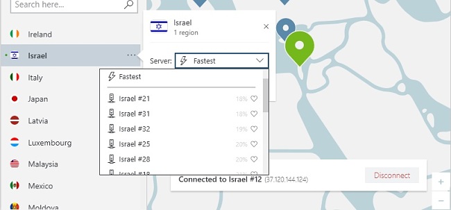 תמונה של שרתי NordVPN בישראל