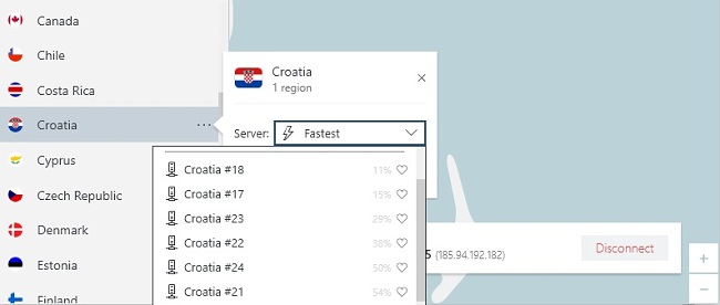 slika NordVPN servera u Hrvatskoj