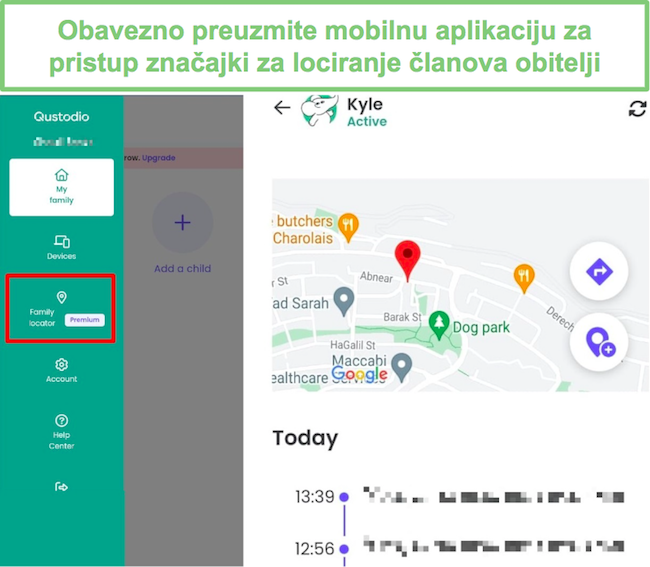 Značajke obiteljskog lokatora dostupne su samo na mobitelu