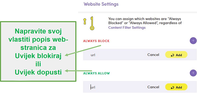 Postavke web stranice Net Nanny