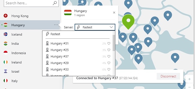 a NordVPN szerverek képe Magyarországon