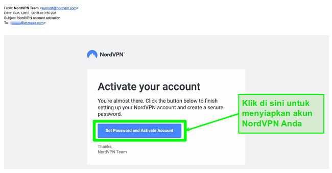 Cuplikan layar email aktivasi akun NordVPN