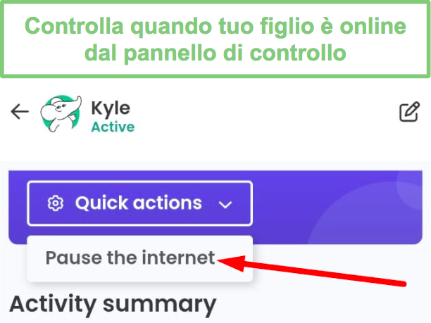 Qustodio mette in pausa Internet sul dispositivo del bambino