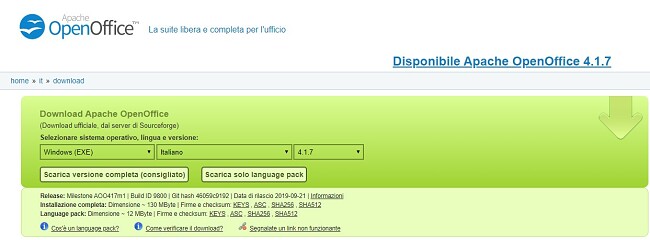 Scarica OpenOffice - Download completo dell'installazione