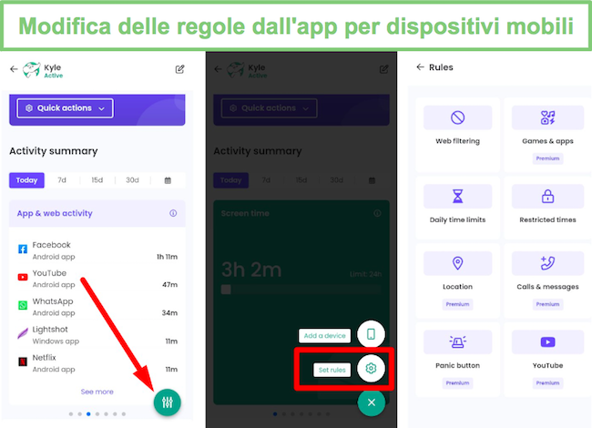 Imposta le regole dall'app mobile