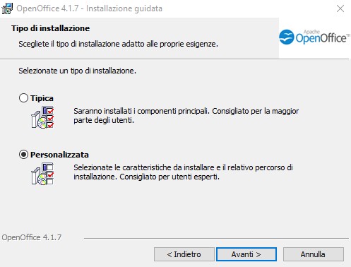 OpenOffice Installazione personalizzata o tipica