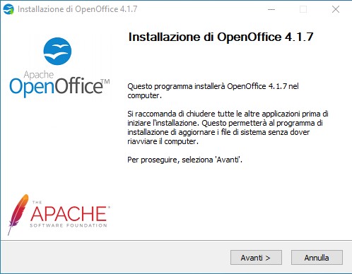 Procedura guidata di installazione di OpenOffice 1