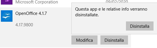 Disinstallare OpenOffice da Windows