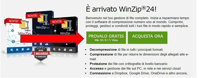 Pagina di download di WinZip