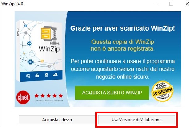 Versione di valutazione di WinZip