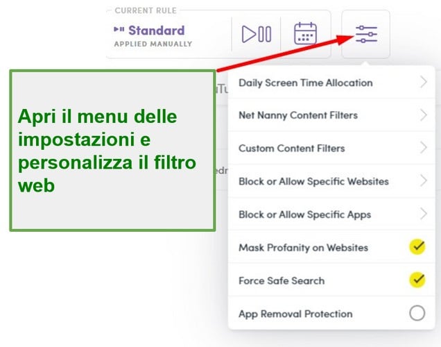 Impostazioni di Net Nanny