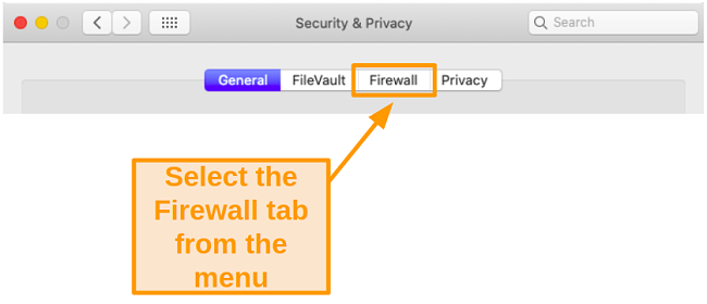 Screenshot of selecting the Firewall tab